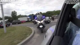 Police motorcycle escort for lining up during the Gran Turismo Polonia 2013 in a 911 Turbo (PDK)