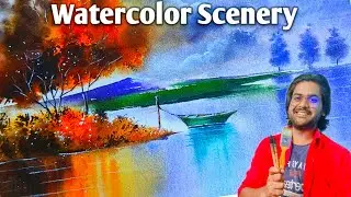 How To Paint River Landscape With Watercolor #Watercolortutorial #Landscapepainting