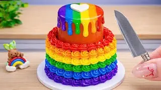 Miniature Rainbow Buttercream Cake Decorating 🌈 Tiny Rainbow Cake, Tiny Chocolate Cake