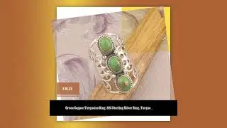Green Copper Turquoise Ring, 925 Sterling Silver Ring, Turquoise Oval Ring, Three Gemstone Ring, ...