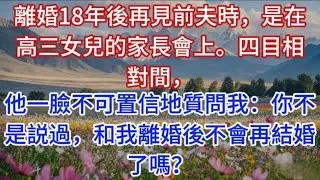離婚18年後再見前夫時，是在高三女兒的家長會上。四目相對間，他一臉不可置信地質問我：你不是説過，和我離婚後不會再結婚了嗎？