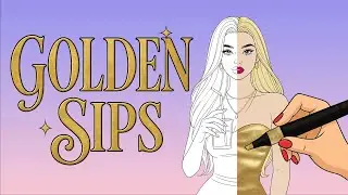 Lineart to Color: Gold Dress & Blue Drink (Markers)