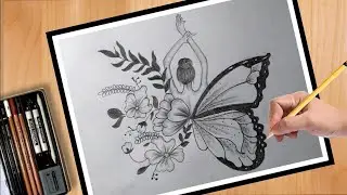 How To Draw A Girl With Butterfly Wings For Beginners | Step By Step | Tutorial | Pencil Drawing