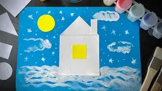 Рисуем зимний пейзаж , дом / winter landscape, house