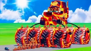 Big & Small Spider Lava Dinoco Mack Glow Magma Monster Truck Mcqueen vs Thomas Trains BeamNG.drive