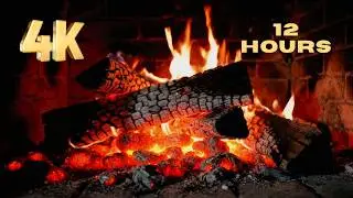 12 Hours Fireplace Ambience 🔥 Real Fire Sounds | No Music | 4K Cozy Relaxation