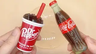 Slime Coloring with Makeup! Mixing Dr. Pepper and Coca Cola Makeup into Clear Slime 🥤 Slime ASMR