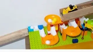 Marble run race ☆gallon funel☆hand made track☆ toy tractor.