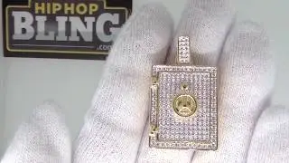 3D Safe Bank Vault Gold CZ Bling Bling Pendant MBP1016G