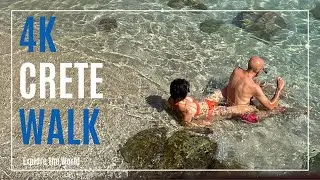 【4K】 Greece Crete Walk - Paralia Agia Pelagia Beach with Sea Waves Sounds