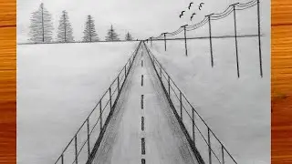 Easy Road Drawing with Pencil | One Point Perspective Highway Scenery Drawing | Step by Step