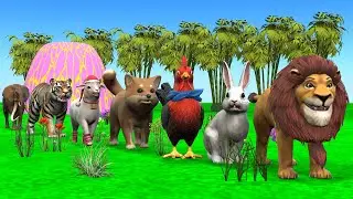 Paint & Animals Mammoth,Gorilla,Lion,Duck,Cow,Panda Fountain Crossing Transformation Animal Cartoon