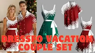 Dressfo Vacation Couple Set Christmas Sweetheart Neck Snowflake Bell Contrast Print Dress