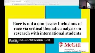 Shannon Hutcheson: Inclusion of race and critical thematic analysis in research w/ intl students