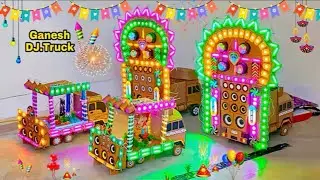 Mini DJ Truck Radha Krishna Stage making At Home|Make Big DJTruck cardboard Navratri Durga DJ Light