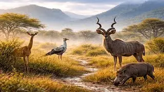 African Highlands in Mist | Kudu, Gerenuk & Secretary Bird | Wild Africa Documentary