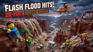 LEGO Flash Flood DESTROYS Canyon! 🏜️💥 20-Foot Water Wall - Rope Rescue! 😱