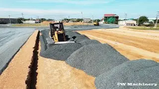 Building New Roads By Bulldozer Komatsu Spreading Gravel & Dump Truck Team Construction Activities