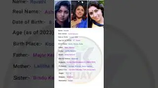 Indian Actress Revathi Biography #shorts #shortvideo #youtubeshorts