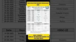 Federal Board HSSC Datesheet Announcement 2025 - Fbise Exam