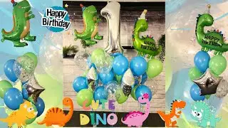 Cutest Dinosaur Themed First Birthday Party Balloons Centerpieces Ideas with Little Dino Foil Mylar