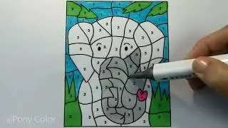 Color by Number Elephant, Learn Colors, for Kids