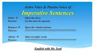Active Passive of Imperative Sentences| Active Voice Passive Voice Of Order Request Command Sentence
