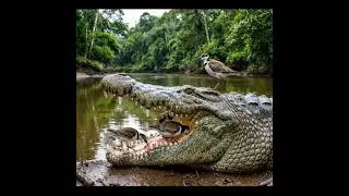 Egyptian Plover Birds eats meat inside Crocodile Mouth