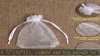 Hopttreely 100PCS Premium Sheer Organza Bags, White Wedding Favor Bags with Drawstring, 4x4.72 Jewe