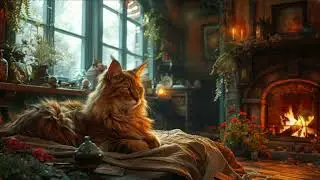 Cozy Fireplace with Cat &ndash; Relaxing Fire Sounds for Sleep & Study