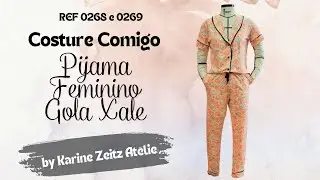Costure Comigo, Pijama Feminino Gola Xale com bolsos em malha Suede
