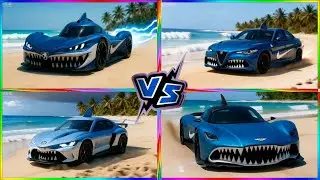 Shark Cars Battle on the Beach | Tiles Hop Epic Music Challenge 🦈🔥