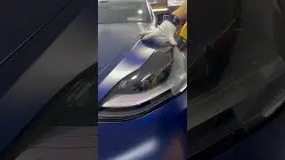 Tesla model Y Performance taillights and headlights tinting with Luxe&rsquo;s LightWrap Dark Smoke