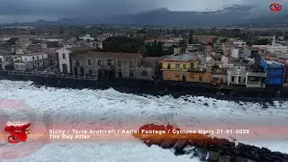 Sicily : Torre Archirafi : Aerial Footage : Cyclone Harry 21-01-2026