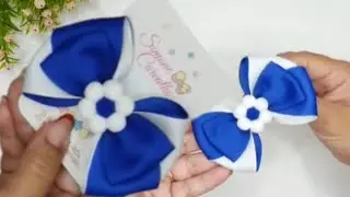 Beautiful Blue & White Hair Bow Clips 🌸 | Handmade Hair Accessories for Girls | Trending Bow Design 