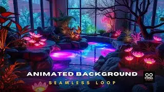 Animated Background - Indoor Botanical Garden Pond 02, Neon Pink Flowers Live Wallpaper Overlay