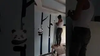 panda wall art 🎨 ✨️ #wallpainting #youtubeshorts #viral #3dart