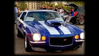 Pro Street cars leaving El Loro car show in Bloomington, Minnesota