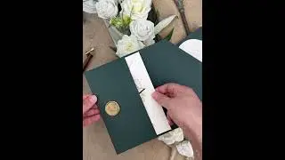 Vellum Jacket Wedding Invitation With Belly Band, Dark Green Mailing Envelope With Return Address
