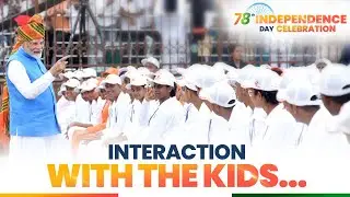 PM Modi greets children at the 78th Independence Day 2024 Celebrations at Red Fort, Delhi