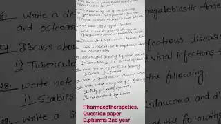 Pharmacotherapeutics | question paper |D.pharma | 2nd year| #pharmacotherapeutics #questionpaper