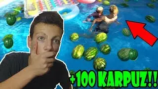+100 KARPUZ İLE Y&Uuml;ZMEK!! - FILLING MY POOL WITH 100 WATERMELONS!!!