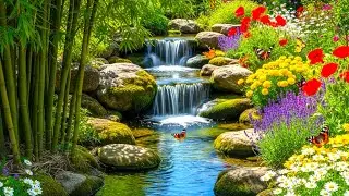 Peaceful Bamboo Waterfall Garden | Relaxing Music for Stress Relief, Deep Calm, Healing & Deep Sleep