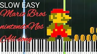 Super Mari Bross (NintendoNES) Theme | SLOW EASY Piano Tutorial