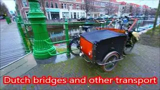 The atmosphere of The Hague. Dutch canals, bridges, bicycles and other transport. Winter Vibe