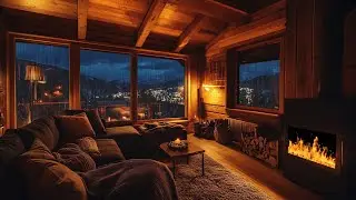 Thunderstorm with Lightning, Rain, Crackling Fireplace & Sleeping Cats in a Cozy Cabin