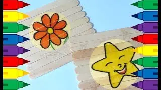 Coloring Puzzles of Popsicle Sticks FLOWER & STAR with Watercolor Markers - Color Toys for Kids
