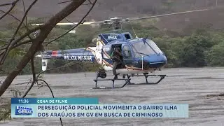 Cena de filme: persegui&ccedil;&atilde;o policial movimenta o bairro Ilha dos Ara&uacute;jos em GV em busca de criminoso.