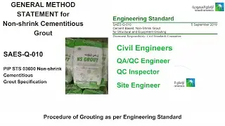 Method Statement for Cementitious Grouting | SAES-Q-010 & PIP STS-03600 | Saudi Aramco Standards
