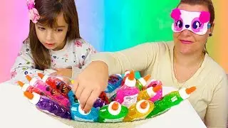 DESAFIO DO SLIME COM 3 CORES DE COLA GLITTER  - Jéssica Godar e Laurinha e Helena